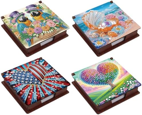 4pcs Bird and Heart Diamond Art Painting Note Box for Adults, Wooden DIY Sticky Notes Holder Kit with 640 Blank Notepads, Multi-Purpose Desk Organizer for Home Office, Study Thoughtful Gift by Unknown