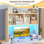 REIBII 3 Tier Desk Hutch, 6 Shelves to Storage, LED Desktop Shelf - Image 4
