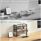 ELITEROO Desktop Shelf Organizer, 2 Tier Wood Desk Bookshelf, Rustic Brown - Image 6