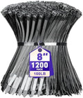 Zip Ties, RAZCC 1200pcs Black Cable Zip Ties 8 Inch, Heavy Duty Plastic Wire Ties with 100lb Tensile Strength, Self-Locking Black Nylon Tie Wraps for Indoor and Outdoor by RAZCC