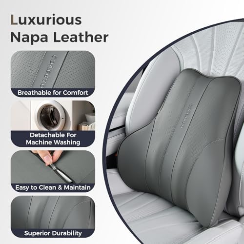Coverado Lumbar Support Pillow for Car, Ergonomic Memory Foam Back Pillow for Office Chair, Back Cushion for Back Pain Relief, PU Leather Car Lumbar Support for Driving Seat - Image 6