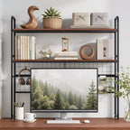 VECELO Retro Brown 2-Tier Desktop Bookshelf, Metal Desk Hutch with Grid Panel, 45.3 Inch Wide Countertop Storage Organizer for Bedroom & Dorm - Image 3