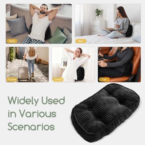 HIGOGOGO Lumbar Support Pillow for Recliner Chair/Accent Chair/Couch/Office Chair, Tufted Corduroy Back Support Cushion for Elderly, Recliner Cushions for Back Rest, Pain Relief, Reading, Black - Image 6