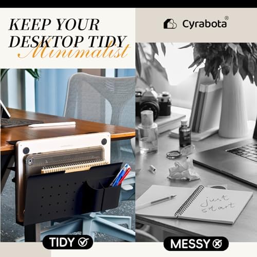 Under Desk Laptop Holder, No Drill Table Side Storage Organizer, Cute Pink Panda Clamp On Desktop Shelf Steel Table Hanging Mount File Tray, Desk Accessories & Workspace Organizers (Black) - Image 6