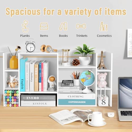 YIGANG Desk Shelf Organizer, 3-Tier Desktop Bookshelf for Computer Desk, Small Tabletop Hutch Storage Rack, Wood Office Supplies Organizer for Dorm, Home & Student (29 Inch Wide)，White - Image 4