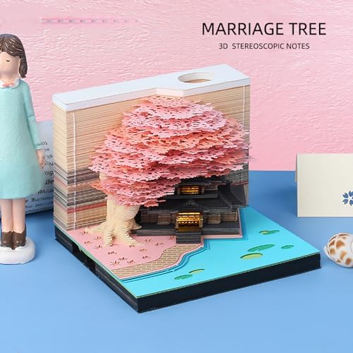 3D Memo Pad 260 Sheets Tree House Notepad with Light Kawaii Sticky Note Pad 3D Paper Carving Art Craftwork Desk Decoration Pen Holder DIY High-Grade Creative Gift,Pink - Image 2