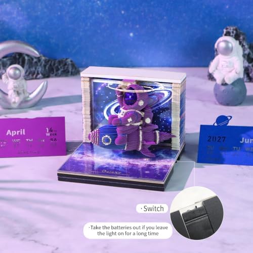 3D Calendar 2027, Unique 3D Memo Pad Tear Away Time Piece Calendar, Fun DIY Paper Carving Art 3D Desk Calendar Notepad Gift for Christmas, New Year (Blue Astronaut) - Image 3