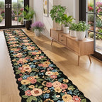 DUKINO 2x12 Washable Runner Rug, Floral Long Runner Rug for Hallway, Black - Image 3