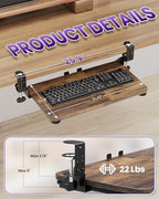 Ergonomic Mouse & Keyboard Tray Under Desk, 20x11.8 in Board, Brown - Image 2