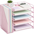 OPNICE Desk Organizer, 5-Tier Paper Organizer Letter Tray, Pink by OPNICE