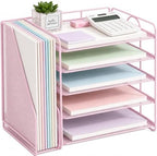 OPNICE Desk Organizer, 5-Tier Paper Organizer Letter Tray, Pink by OPNICE