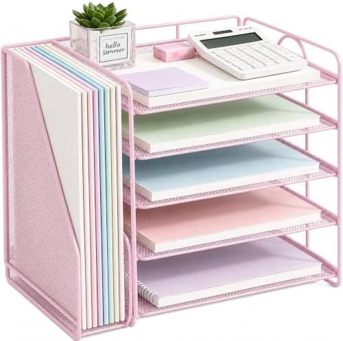 OPNICE Desk Organizer, 5-Tier Paper Organizer Letter Tray, Pink by OPNICE