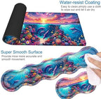 Desk Mat, Mouse Pad with Wrist Rest, 4-in-1 Large Mouse Pads for Desk, Ergonomic Mouse Pad and Keyboard Wrist Rest Gaming Keyboard Mat for Office,Dolphin Coral Sunshine - Image 3