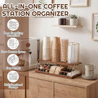 Geelin 18oz Adjustable Coffee Cup Dispenser with Wooden Base, Cup and Lid Holder, Cups Holder Organizer for Coffee Pod Straw and Lid Storage(4-compartment Double,Color 2) - Image 6