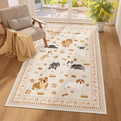 DUKINO 3x5 Rug, Washable Dog Bedroom Area Rug Soft Non Slip, Beige Yellow by DUKINO
