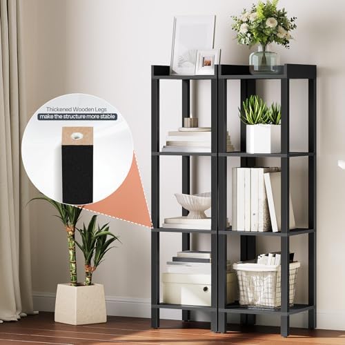 HOOBRO Small Bookcase, Industrial Style Bookshelf for Narrow Spaces, 4-Tier Square Book Shelf Stand, Easy to Install, Wooden Storage Rack Display Shelf, Corner Shelf for Living Room, Black BK08CJ01 - Image 4