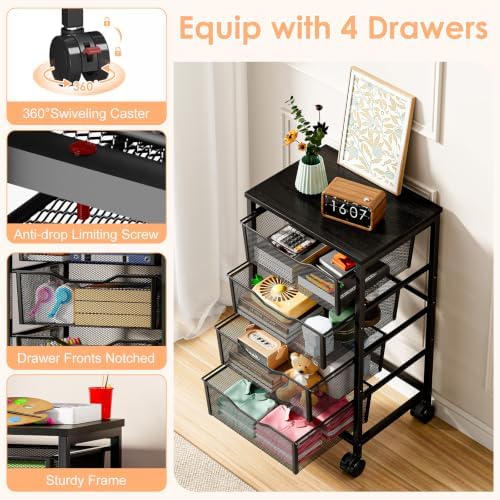 Hongtamoya Rolling Cart with Drawers, Storage Cart with Wheels, Black - Image 3