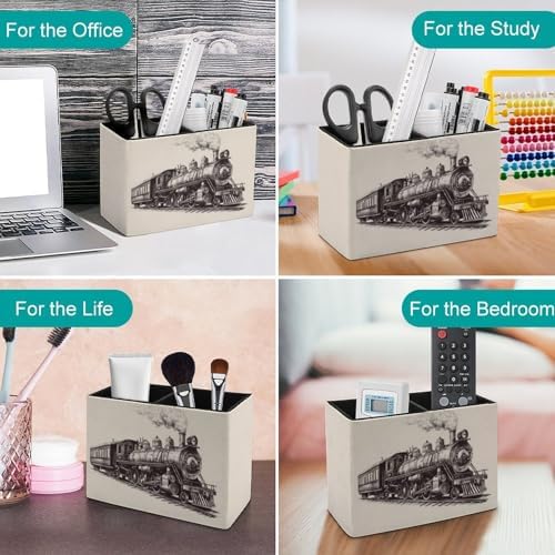 Pens Holder, Pencils Holder for Desk Organizer, Cartoon Train PU Leather Pencil Cups Desktop Stationery Storage Makeup Brush Holder Pens Organizer for Office Home - Image 4