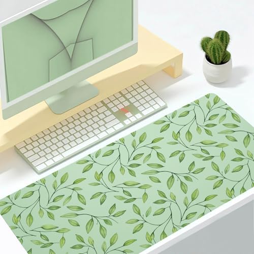 Botanical Foliage Print Office Desk Mat 31.5" x 15.7" Desktop Mat PU Leather Large Mouse Pad White Mousepad Non-Slip Table Mat for Girls, Women, Home, Work, Computer, and Gaming - Image 2