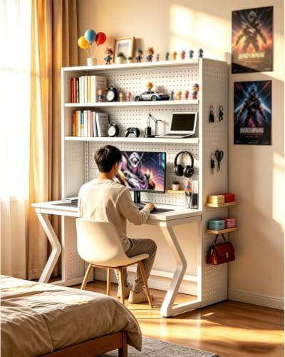 Freestanding Bookshelf with Pegboard, Large Nail Board Display Rack - Image 2