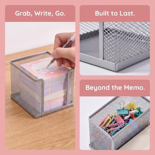 Post It Note Holder Metal Mesh Desktop Sticky Note Box 5 Pack Office Supplies Storage Organizer Memo Stand Paper Holder Desk Accessory Silver - Image 5