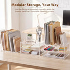 Ripeng Acrylic Desk Organizer with 2 Drawers, Vertical File Holder with 5 Detachable and Adjustable Dividers, Clear Desk Organizers and Accessories for Home, Office, School - Image 4