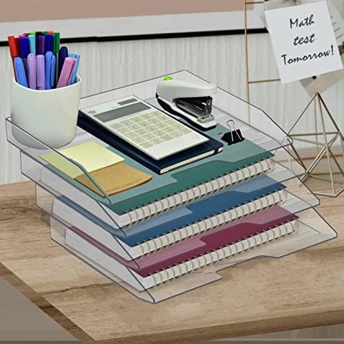 Acrimet 4 Tier Paper Organizer Letter Tray – Plastic Stackable Desk File Organizer, Side Load Paper Sorter for Letter/A4 Office File Folder Holder – Clear Crystal - Image 2