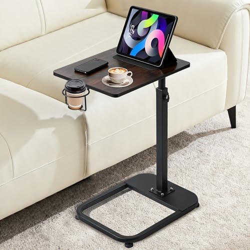 facka Adjustable C-Shaped TV Tray Table 18-32 Inch Height Couch Table by Facka