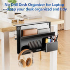 Litwaro Desk Side Storage Organizer, No Drill Laptop Holder Clamp on Desk Shelf with Magnetic Pen Holder, Hanging Organizer Fits Flat Edge Desks 0.4" to 2.1" (Black) - Image 6