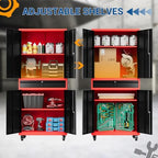 Fesbos 73" Metal Cabinet-Black & Red Heavy Duty Rolling Storage Cabinet Steel Tool Cabinets with Wheels, Shelves, Lockable Doors and Drawers- for Garage, Warehouse Home Office- Assembly Required - Image 4