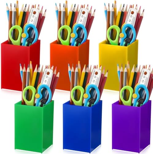 Sherr 12 Pack Pencil Cups Crayon Holders Rainbow Acrylic Organizer, Bright by Sherr