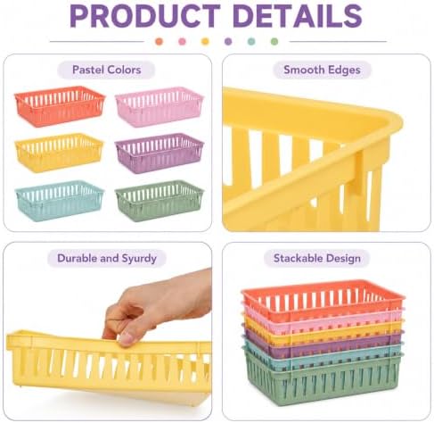 gisgfim 12 Pack Plastic Classroom Baskets for School Supplies, Pastel - Image 3