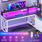 SEDETA Corner Computer Desk, 55" L Shaped Gaming Desk with Storage Drawers and Power Outlet, Farmhouse Corner Gaming Desk with Storage Shelves and LED Lights for Home Office, Black - Image 5