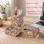 Ridhi Strawberry Pink Block Print Office Desk Organizer Pen & Note Holder - Image 5