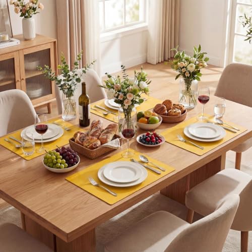 Artoid Mode Yellow Faux Leather Placemats Set of 8, 12x18 Inch Waterproof Wipeable Heat Resistant Vinyl Place Mats, Reversible Table Mats for Summer Kitchen Dining Decor - Image 3