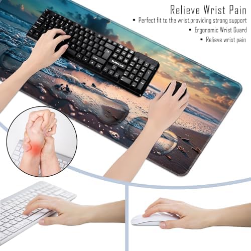 TGFEWYTJYJ Extended Gaming Mouse Pad,Memory Foam Ergonomic Keyboard Mouse Wrist Rest Support Set,Large Desk Mat with Stitched Edges,Non-Slip Base Mousepad Home Office,Sea Turtles - Image 6