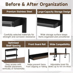 Clamp on Desk Shelf,17'' 2 Tier Office Desk Shelves Organizer with Under-Desk Hidden Storage Basket,Wood Desktop Supplies Storage Rack for Home Workspace, Study Rooms,Gaming Devices (Black) - Image 6