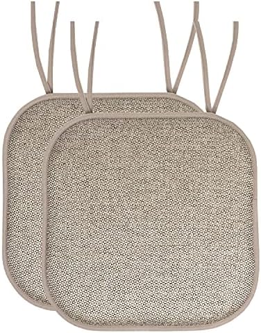 Chair Cushion Memory Foam Pads with Ties Honeycomb Pattern Slip Non Skid Rubber Back Rounded Square 16" x 16" Seat Cover by SweetHomeCollection