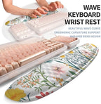 2-in-1 Ergonomic Set, Wave Keyboard Wrist Rest and Massage Slope Mouse Pad Wrist Support, Rebound Memory Foam for Relieve Carpal Tunnel Syndrome and Wrist Pain (Pink Flowers) - Image 2