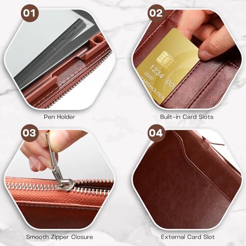 E NET-CASE Case for Kindle Scribe 10.2 inch 2024 & 2022 Released - Business Handheld Design Upgraded PU Leather Cover for Kindle Scribe Digital Paper with Zipper & Pen Holder (Brown) - Image 2