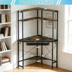 Corner Desk with Hutch and LED Light, Keyboard Tray, Rustic Brown - Image 2