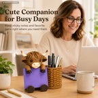 Highland Cow Note Pad Dispenser with Pen Cup, Desk Organizer - Image 3