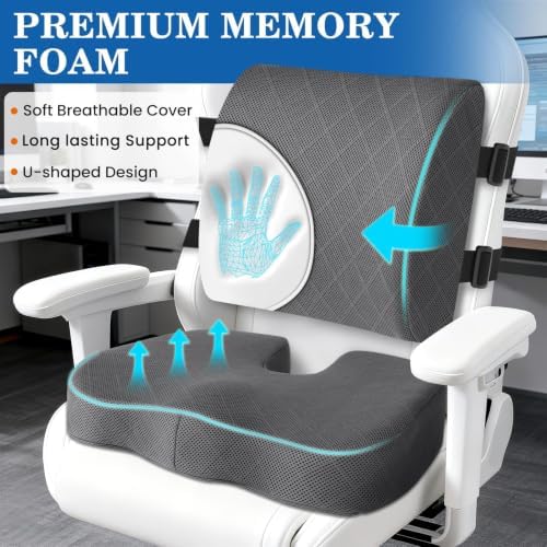 Back&Seat Cushion, Chair Cushions, Lumbar Back Support Pillow, Grey/Large - Image 3
