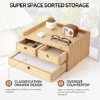 KIRIGEN Wooden Desk Organizer with 3 Drawers and Top Tray Natural DT2D3C-NA - Image 4