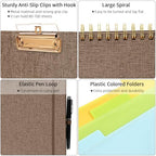Ospelelf Brown Foldable Spiral Clipboard Folio with Storage Zipper Pouch, 5 Plastic Folders with 10 Pockets, Refillable Lined Notepad (11" x 8.5"), Linen Hardcover Project Organizer - Image 4