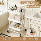 3 Tier Metal Rolling Cart, Utility Storage Cart Shelf Organizer with Wheels for Home & Office, Cream - Image 7