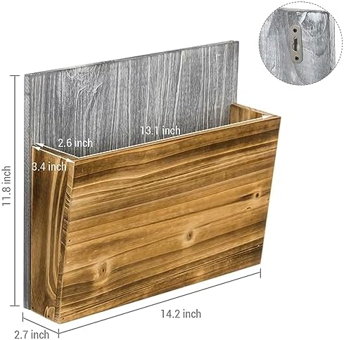MyGift Wall Mounted Magazine Holder, Solid Gray and Burnt Wood Document Paper File Folder Rack, Home Office Dorm Room Organizer, Set of 2 - Image 5