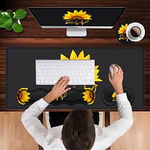 Ergonomic Mouse Pad Set, Desk Mat(31.5×11.8 in) + Keyboard Wrist Rest Support + Mouse Wrist Rest + Coasters for Office,Home,Computer,Laptop -Sunflower Nurse Pattern Black Gaming Large Mousepads - Image 4