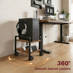 Adjustable 2-Tier PC Stand, Computer Tower Stand with 360° Locking Wheels & Hooks, CPU Cart for Floor, Carpet and Under Desk, 15.2" x 11.8" x 26", Rustic Brown - Image 3