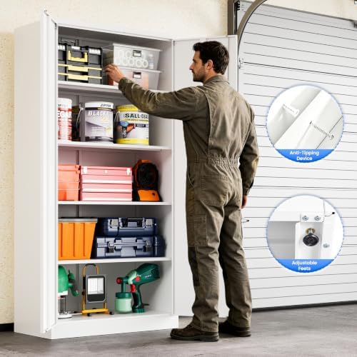 MIIIKO Metal Garage Storage Cabinet with Doors and Shelves, 72" Tall Steel Storage Organizer Cabinets with Lock for Garage,Home Office,Warehouse（White） - Image 6